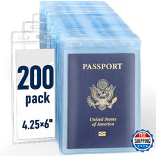 200x Clear Plastic 4x6" Vertical Passport ID Card Holders - No Zipper