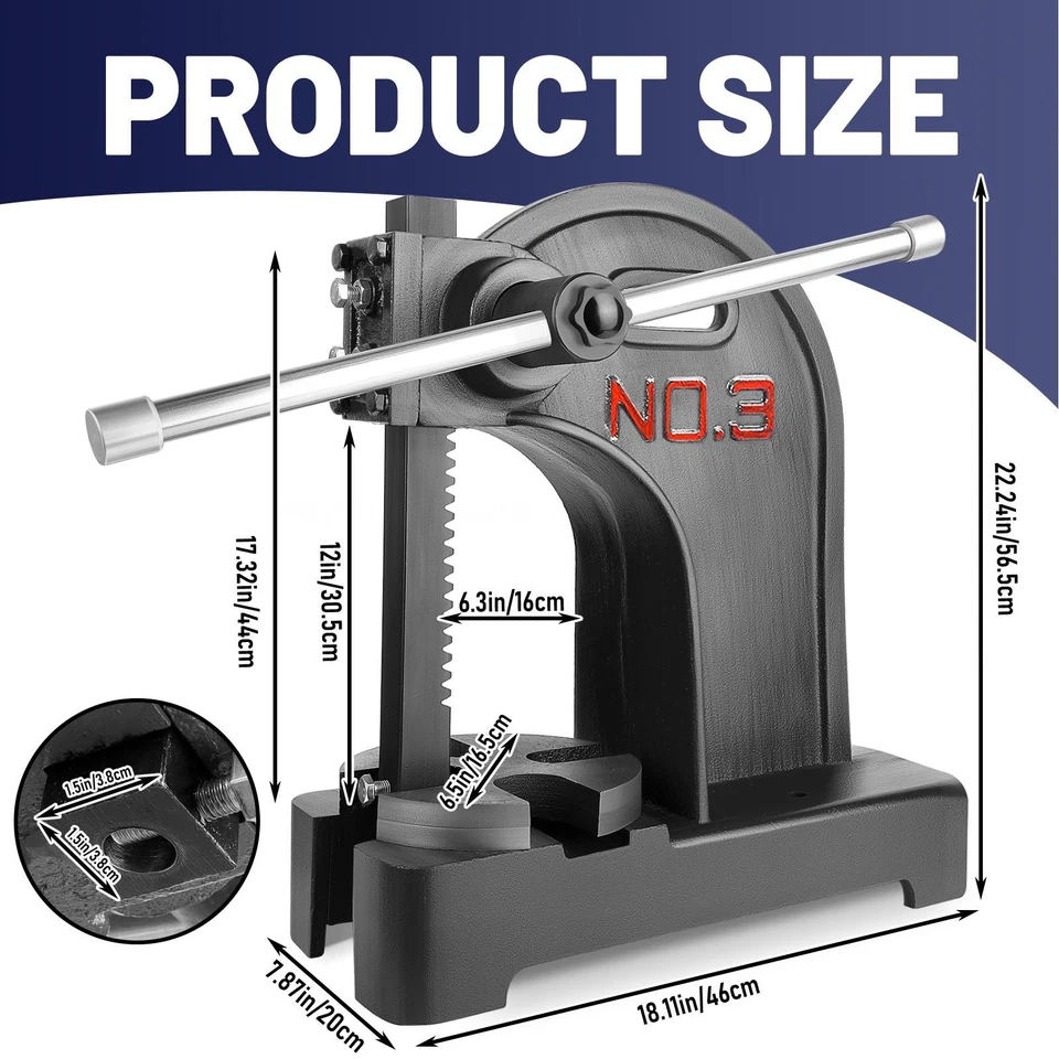Prensa de arco de trinquete de 3 toneladas, prensa de escritorio manual industrial de hierro fundido 101 lb Foto 2 de 4