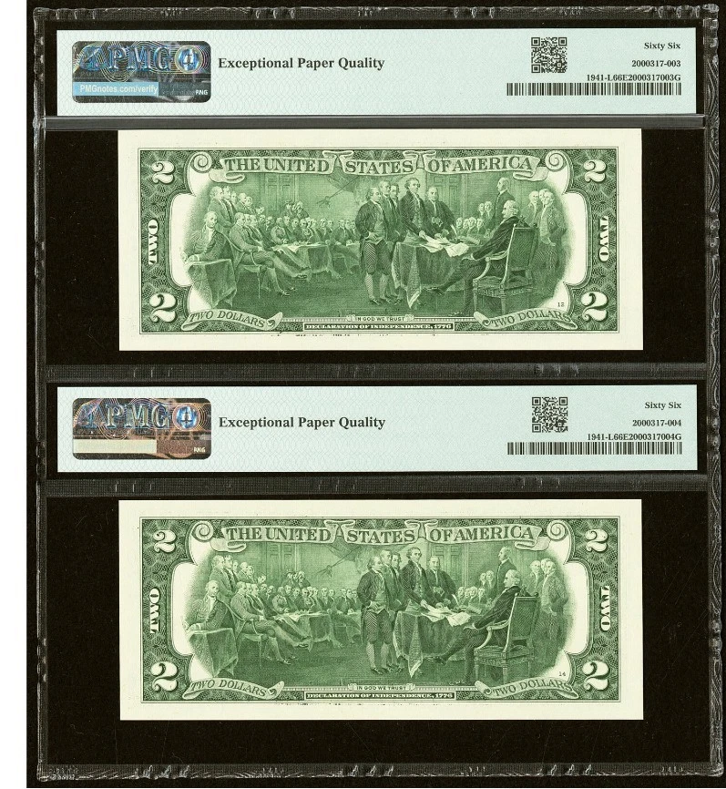2017 A $2 FRNs Set of Two Notes Radar Repeater 31683168  31688613 PMG GEM 66 EPQ - Image 2 of 2