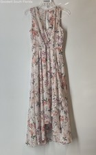 Calvin Klein Womens Pink Floral Print Sleeveless V-Neck Hi-Low Maxi Dress Sz 4P