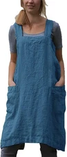 Women's Pinafore Apron Cross Back with Pockets X-Large, Denim Blue 