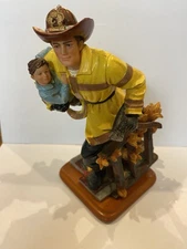 Vintage 2000 Red Hats Of Courage ‘Saving A Life’ Figurine On Wood Base Signed #1