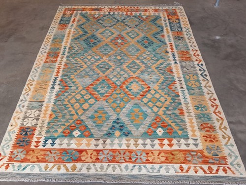 TASH Vegetable Dyed Handmade Afghan Tribal Pure Wool Chobi Kilim Rug 240x180 cm