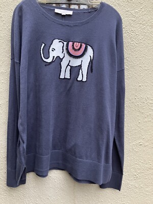 NWT LOFT Embroider Lightweight Sweater XL 100% soft cotton Elephant Animal Print