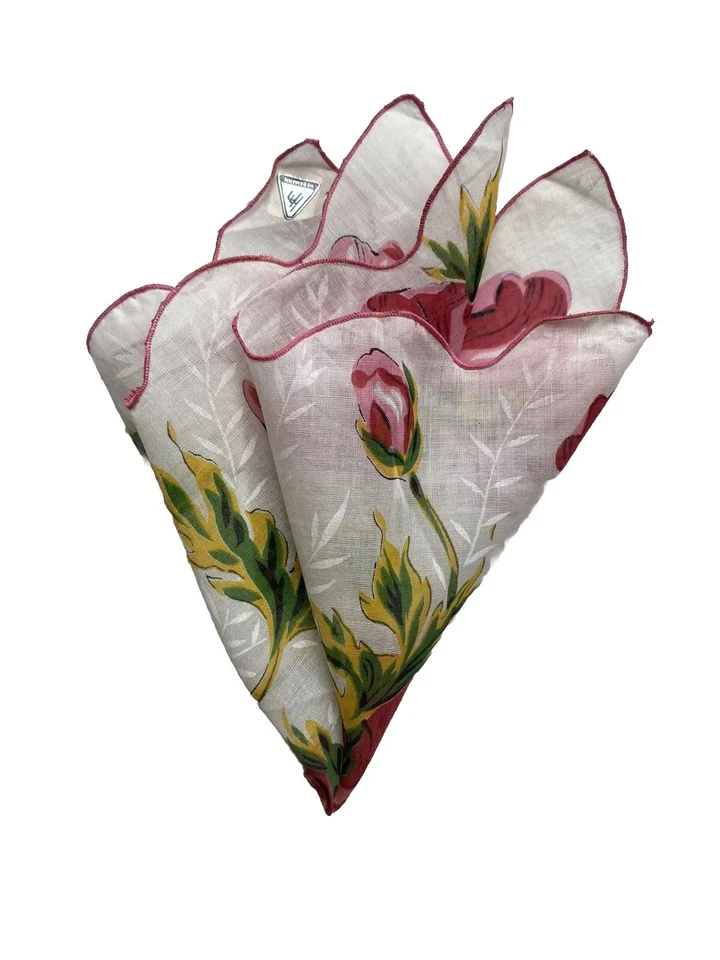 Vintage Herrmann Handkerchief Pink Tulips Scallop Satin Border 13.5” Square NWT - Image 2 of 4
