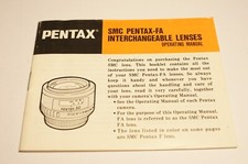 Pentax SMC Pentax-FA Lenses Camera Instruction Manual Guide ORIGIAL 1991