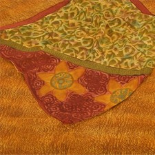 Sanskriti Vintage Sarees Saffron Pure Georgette Printed Sari 5 Yd Craft Fabric