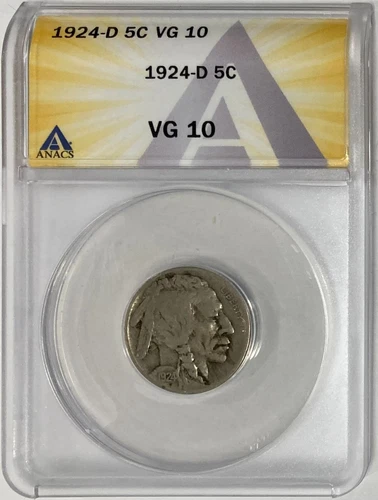 1924-D Buffalo Nickel, ANACS VG-10, Better Date!