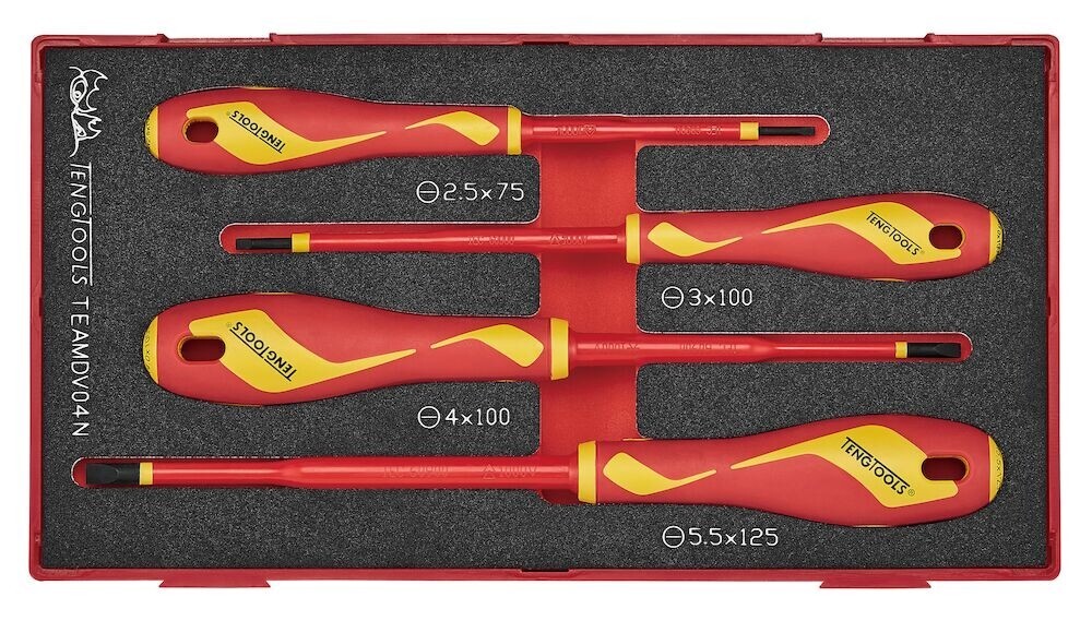 Teng Tools TEAMDV04N - Insulated Screwdriver Set Flat (1000 Volts) - 4pcs