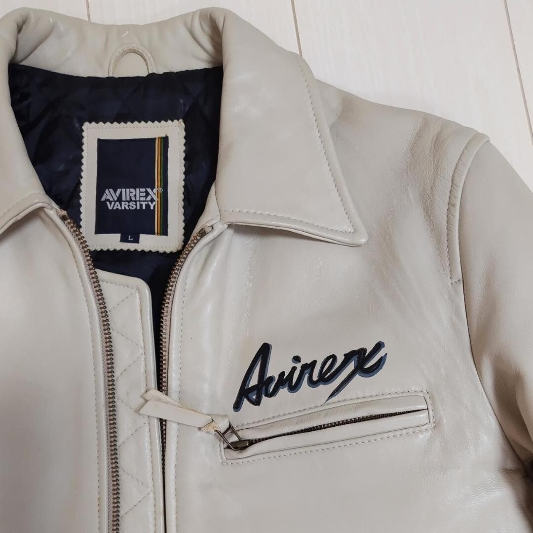 AVIREX Dragon Paint Leather Blouson Jacket men Size L White