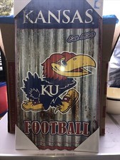 UNIVERSITY OF KANSAS CORRIGATED 12X22 METAL SIGN MAN CAVE / FAN CAVE NOS