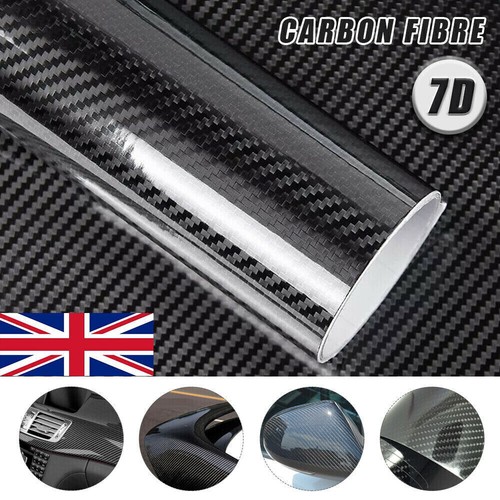 Black 7D Carbon Fibre Vinyl Wrap Sheet Film Sticker Car Wrap Air Bubble Free UK - Picture 2 of 13
