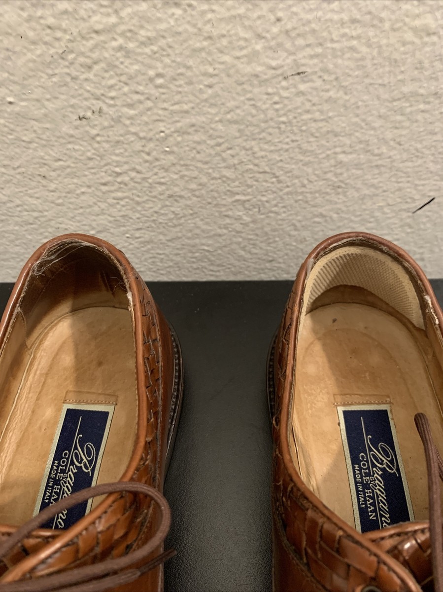 Bragano by Cole Haan Dress Shoes Mens 10 D Cognac Leather Made In Italy 9475 Bragano by Cole Haan Italy Dress Shoes Brown Woven Leather  main image 3