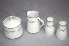 Noritake "Lillian" creamer and pitcher with salt and pepper shakers