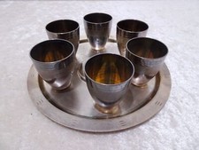 6 x Metal Vodka Mugs & Tray Soviet Union USSR Vintage Silver Plated