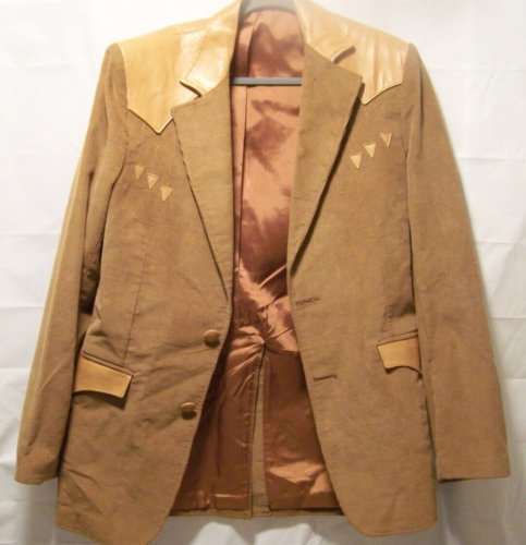 Giacca blazer Pioneer Wear marrone chiaro in velluto a coste e pelle 40 L Western Rancher - Foto 1 di 10