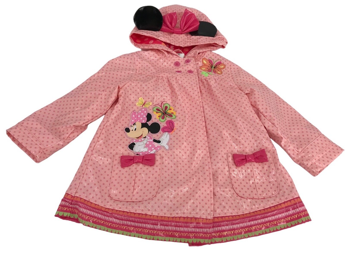 Disney Store Minnie Mouse Pink Rain Coat Jacket With Bow Hood Size