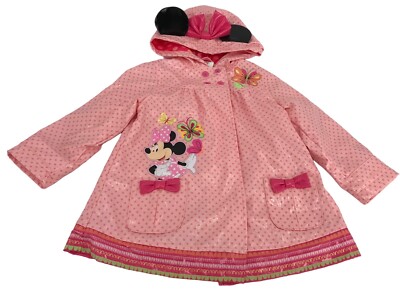 Disney Store Minnie Mouse Pink Rain Coat Jacket With Bow Hood Size