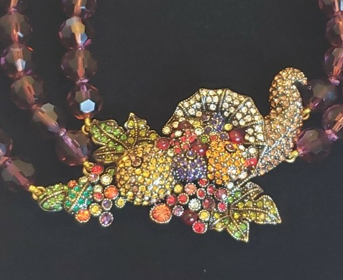 Heidi Daus Purple Glass Beaded Statement Necklace Cornucopia/ Harvest Bounty - Picture 12 of 24