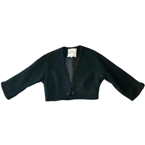 Chaqueta de noche recortada Milly of New York de lana virgen angora para mujer 6 negra Foto 4 de 4