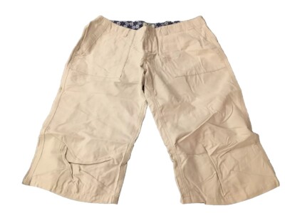 NEW Horny Toad Womens Size 10 YOLO Beige Capri  Pants - Embroidered Cuffs