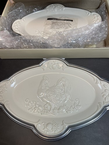 Country Rooster Serving Tray Ceramic Metal 9.75” Set Of 2 Lenox En Provence - Picture 8 of 16