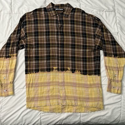 Palm Angels Dip Bleached Brown Tan Striped Flannel