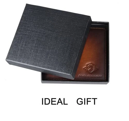 正品男式超薄皮革钱包双折 RFID 钱包-棕色生日礼物 — 第 2/4 张图片