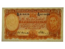 1949 Ten Shillings Coombs / Watt Banknote in about Very Fine Condition