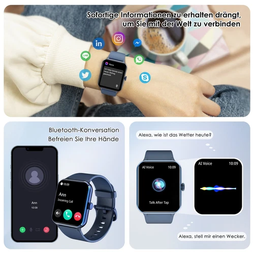 Smartwatch Herren Damen Fitnessuhr Armbanduhr mit Pulsmesser Schrittzähler Uhr - Bild 2 von 13