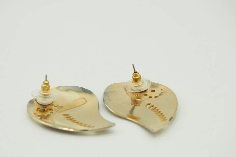 1980's vintage Edgar Berebi Asymmetric Modern Leaf stud post earrings - Image 3 of 4