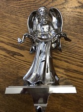 Christmas Silver Tone Angel Stocking Holder Heavy Hanger