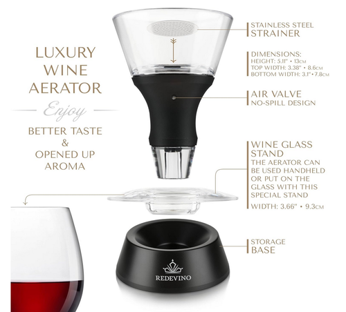 Redevino Luxury Wine Aerator Decanter Pourer Set with Glass Stand New With Box - Picture 3 of 8