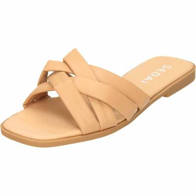 Damen-Flip-Flop-Sandalen offene Zehenpartie flache Slipper überkreuzte Riemen beige Schuh steinfarben