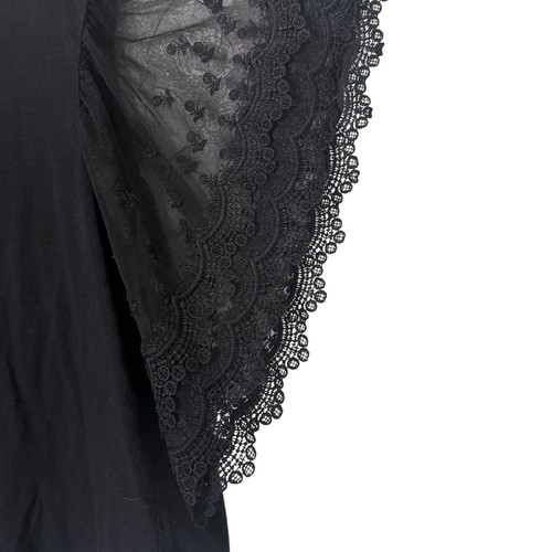Rose & Grey Slub Tee Womens L Black Feminine BOHO Romantic Ethereal Lace Sleeve - Picture 3 of 9