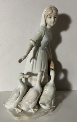 Ardalt Porcelain Figurine-- Girl Feeding Geese--8.5'' high--Japan--pre-owned