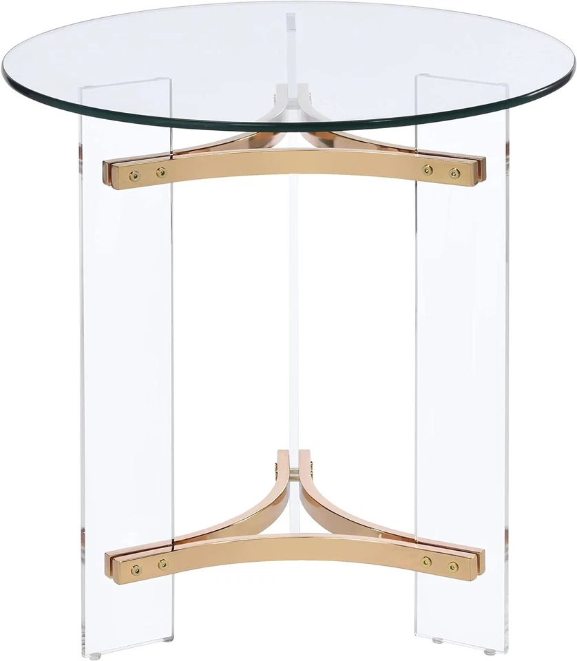 Mesa auxiliar redonda de vidrio templado ACME Sosi en transparente y dorado Foto 2 de 4