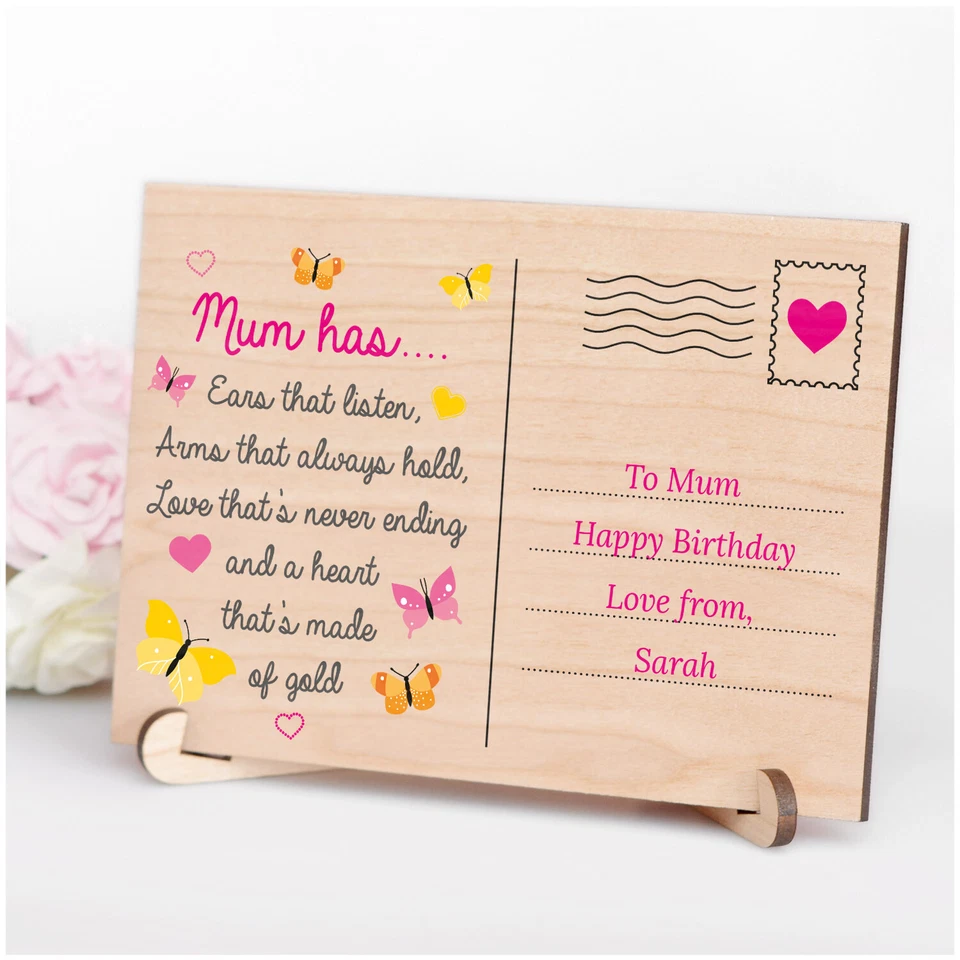 BEECREATIVE GIFTS MUM MUMMY NANNY Personalised Birthday POEM Gift for Her Wood Keepsake Present