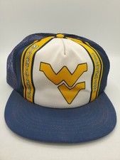 Vtg West Virginia Mountaineer White,Yellow w/Blue Mesh Snapback Hat Cap USA Made