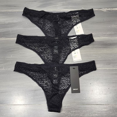 DKNY Modern Lace Thong DK5013 3 Pair Black Lace Size Medium