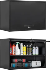 Wall Storage Cabinet，21.6'' Tall Hanging Metal Garage Cabinet with Flip-Up Door,