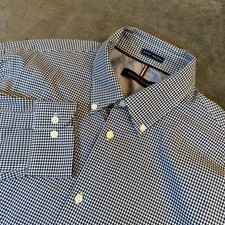 Tommy Hilfiger Slim Non Iron Button Up Mens Large Blue Gingham Check 16 32/33
