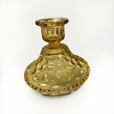 Hazel-Atlas Eldorado Gold Amber Optic Dot Glass Candlestick Holders - Vintage Pa