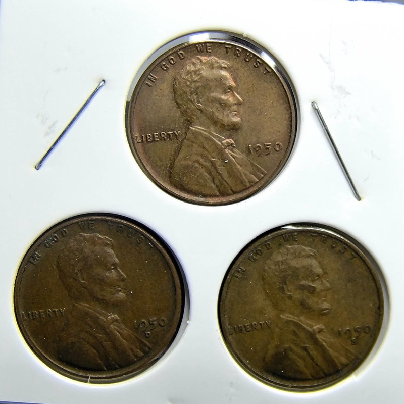 1950-P 1950-D 1950-S  Lincoln Wheat Copper Penny Cent - 3 Coin Set [USP-323]