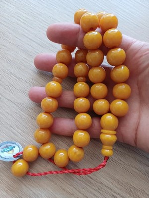 yellow Islamic Prayer Bakelite Amber Rosary.15mm.33 beads.Tasbih,misbaha