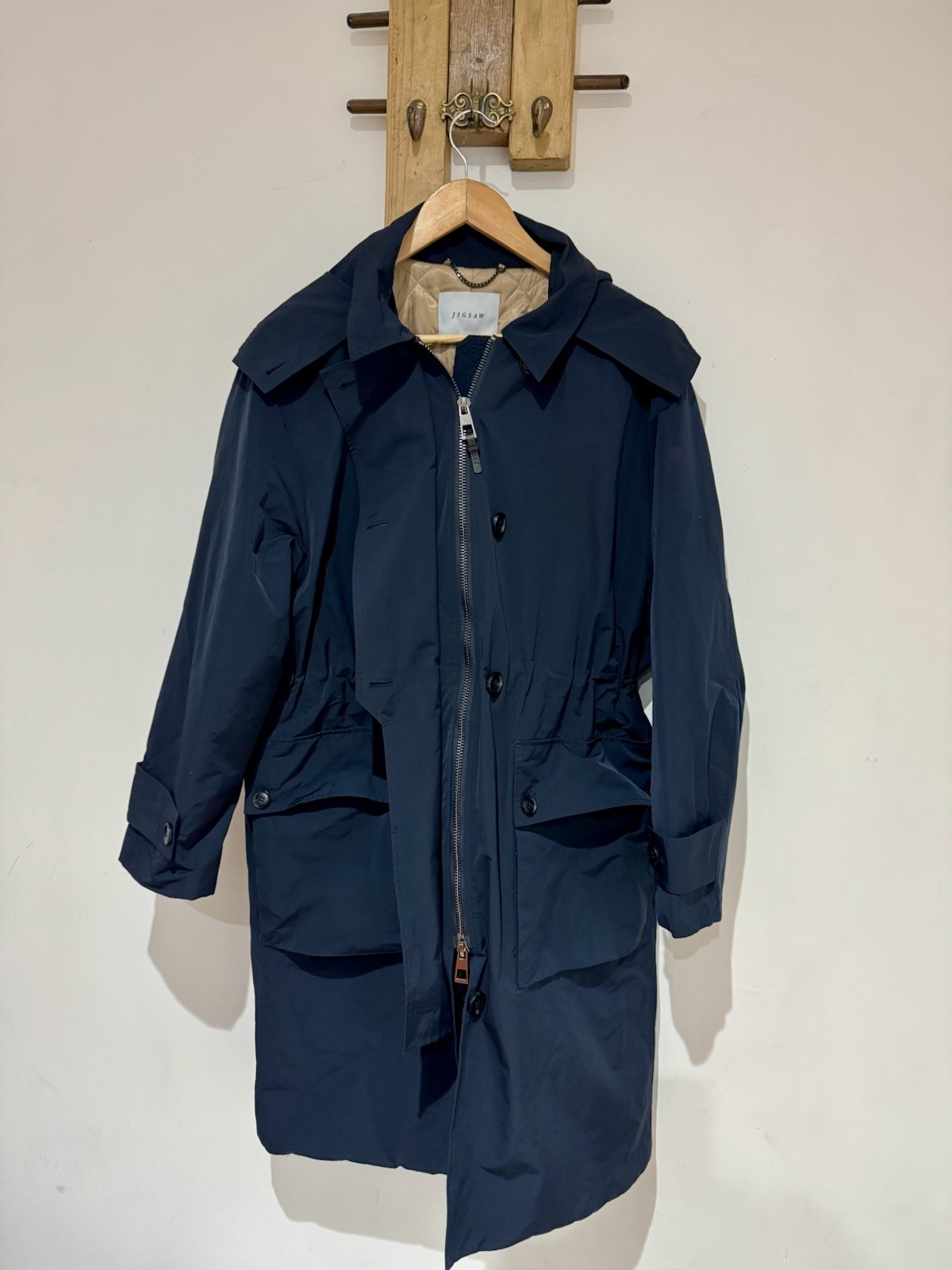JIGSAW Marron Navy Hooded Quilted Longline Parka Jacket Coat Size 10 RRP £280 image 3