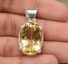 31.75 Ct Natural Yellow Quartz Gemstone Oval Shape Pendent STERLINE SILVER