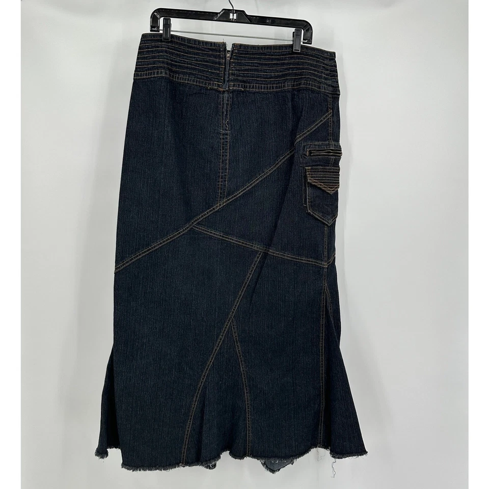 Ashley Stewart Womens Denim Skirt Size 16 Maxi Raw Hem Y2K Festival Boho Utility - Image 2 of 4