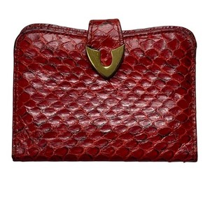 Vintage Lady Bosca Genuine Cobra Snakeskin Card Case Wallet Red Gold Tone