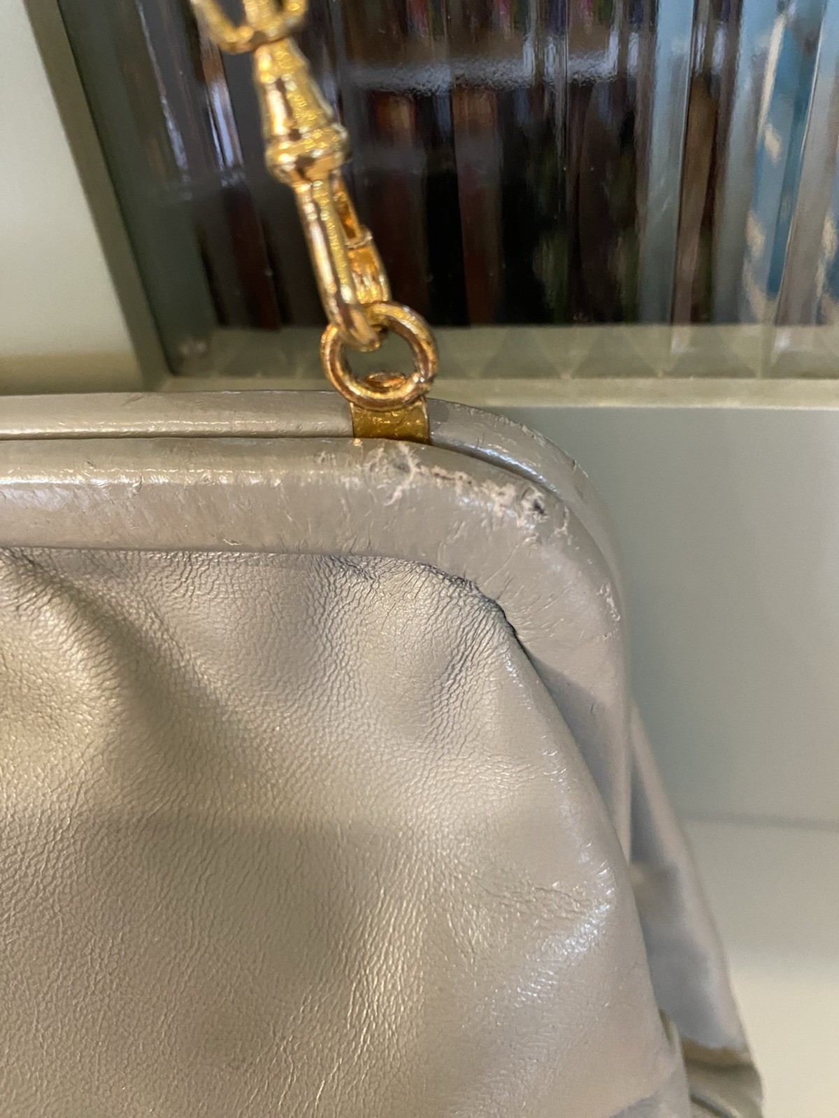 Jane Shilton Vintage Grey Genuine Leather Clutch Bag with Detachable Strap